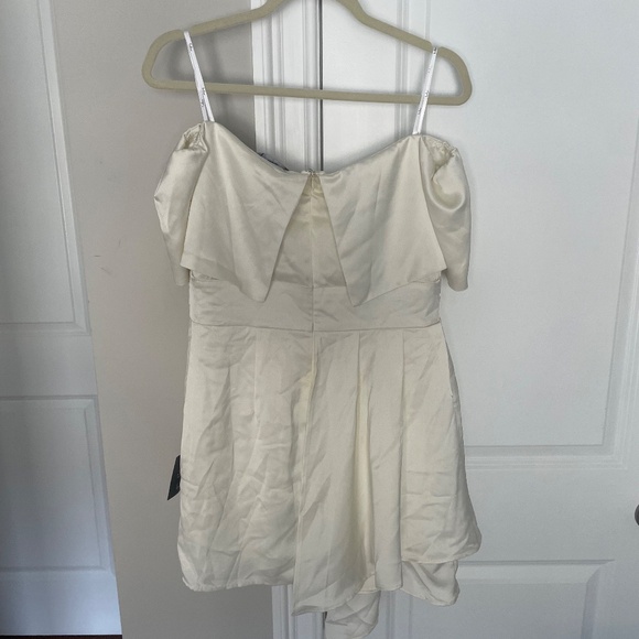 Lulus Always Celebrating Ivory Satin Off-the-shoulder Mini Dress White - Size L - Picture 3 of 3